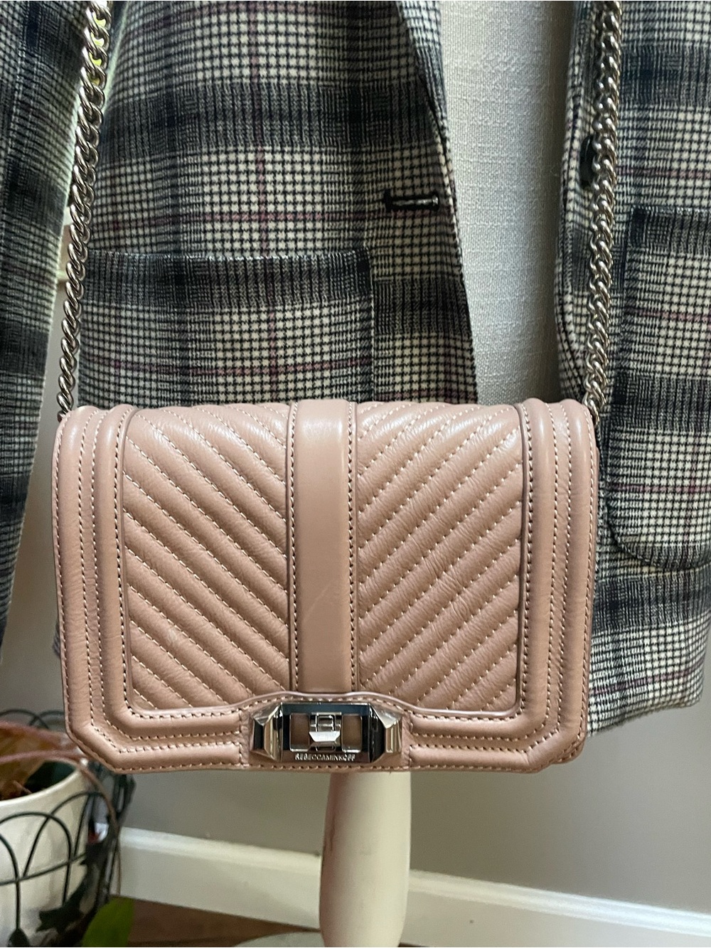 Rebecca Minkoff Blush Pink Quilted Leather Chain Crossbody